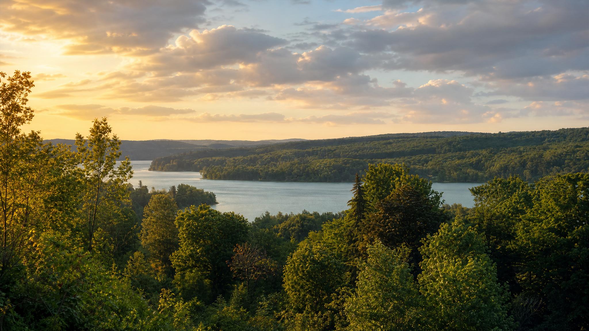 Golden hour over the North Arm of Walloon Lake