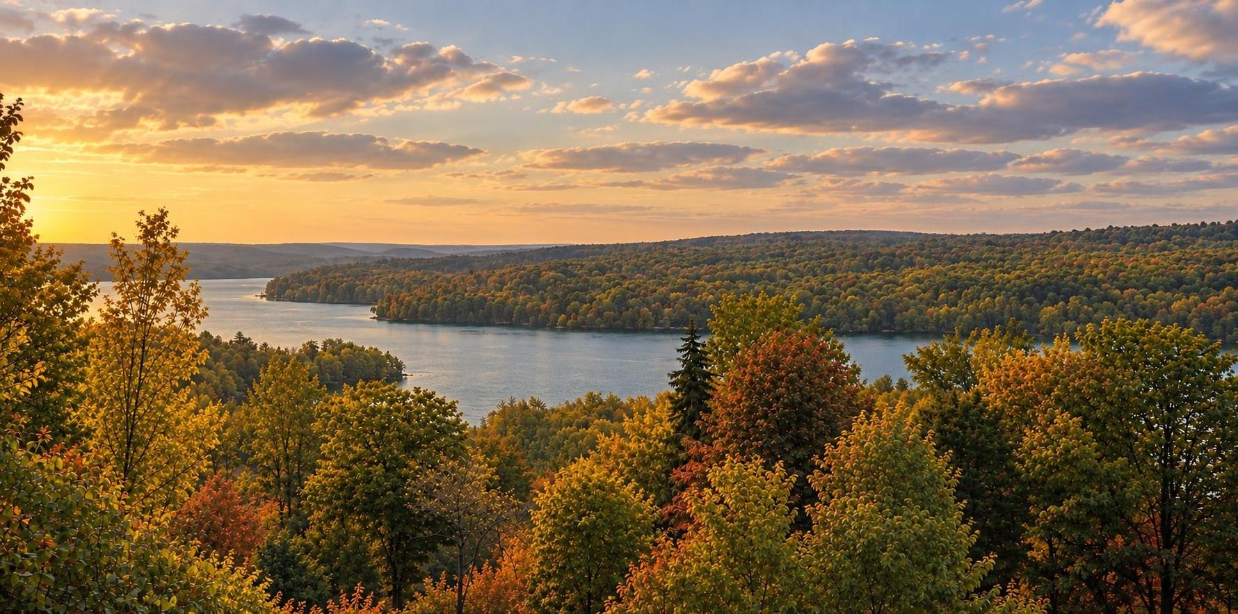 Golden hour over the North Arm of Walloon Lake in early October